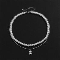 Plastic Pearl Necklace, Zinc Alloy, with Plastic Pearl, with 7cm extender chain, plated, Double Layer & fashion jewelry & for woman Approx 40 cm 