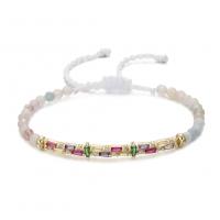 Gemstone Bracelets, Brass, with Cotton Thread & Natural Stone, plated, fashion jewelry & micro pave cubic zirconia, white cm 