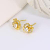 Cubic Zirconia Micro Pave Brass Earring, real gold plated, micro pave cubic zirconia & for woman, golden 