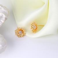 Cubic Zirconia Micro Pave Brass Earring, petals, real gold plated, micro pave cubic zirconia & for woman, golden 