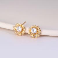 Cubic Zirconia Micro Pave Brass Earring, petals, real gold plated, micro pave cubic zirconia & for woman, Champagne 