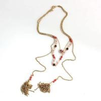 Quartz Necklace, Zinc Alloy, with Rose Quartz, fashion jewelry & multilayer & for woman Approx 16.53 Inch, Approx 20.07 Inch [