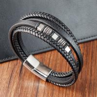 PU Leather Cord Bracelets, with 304 Stainless Steel, vintage & for man, black cm [