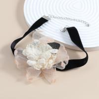 Fashion Choker Necklace, Cloth, with Lace & Zinc Alloy, with 7.9cm extender chain, Flower, handmade, fashion jewelry & for woman Approx 31.8 cm 