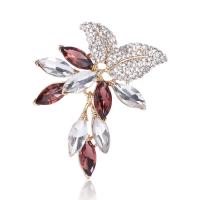 Crystal Brooch, Zinc Alloy, with Crystal, Leaf, plated, for woman & with rhinestone 