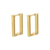 Brass Hoop Earring, with Cubic Zirconia, Rectangle, plated, fashion jewelry & for woman 