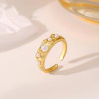 Plastic Pearl Zinc Alloy Finger Ring, with Plastic Pearl, plated, fashion jewelry & for woman, gold, Inner Approx 17mm 