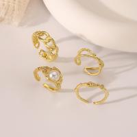 Zinc Alloy Ring Set, with Plastic Pearl, plated, 4 pieces & fashion jewelry & for woman, gold 