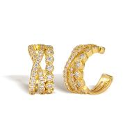 Earring Cuff and Wraps, Brass, real gold plated, micro pave cubic zirconia & for woman, golden [