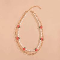 Plastic Pearl Necklace, Zinc Alloy, with Plastic Pearl, with 5cm extender chain, gold color plated, Double Layer & fashion jewelry & for woman Approx 36 cm, Approx 42 cm 