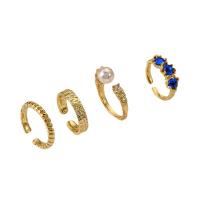 Zinc Alloy Ring Set, with Plastic Pearl, gold color plated, 4 pieces & fashion jewelry & for woman, golden 