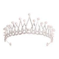 Bridal Tiaras, Zinc Alloy, with Plastic Pearl, silver color plated, fashion jewelry & for woman & with rhinestone, silver color, Inner Approx 145mm 