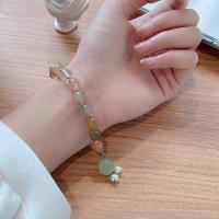 Gemstone Pearl Bracelets, Rutilated Quartz, with Chalcedony & Freshwater Pearl & Brass, plated, fashion jewelry, white cm [