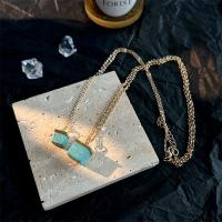 Collier turquoise en alliage de Zinc , avec turquoise, avec 6cm chaînes de rallonge, fait à la main, Double couche & bijoux de mode & pour femme Environ 62 cm, Vendu par PC
