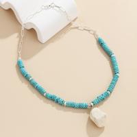 Turquoise Zinc Alloy Necklace, with turquoise, handmade, fashion jewelry & for woman Approx 42 cm 