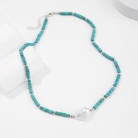 Turquoise Zinc Alloy Necklace, with turquoise & Plastic Pearl, with 5cm extender chain, handmade, fashion jewelry & for woman Approx 48 cm 