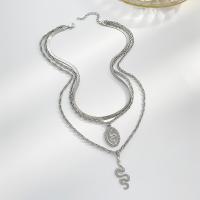 Multi слой ожерелье, цинковый сплав, с 5cm наполнитель цепи, Другое покрытие, три слоя & ювелирные изделия моды & Женский, серебряный, длина:Приблизительно 37 см, продается PC
