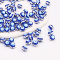 Perles de mauvais œil alliage zinc, alliage de zinc, Plat rond, Placage de couleur argentée, DIY & émail, bleu, Environ Vendu par sac[