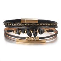 PU Leather Cord Bracelets, with Natural Gravel & Brass, gold color plated, fashion jewelry & for man cm [