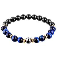 Gemstone Bracelets, Obsidian, with Black Magnetic Stone & Tiger Eye, Round, fashion jewelry & Unisex, blue, 8mm Inch 