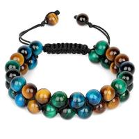 Tiger Eye Stone Bracelets, with Knot Cord, Round, Double Layer & fashion jewelry & Unisex & adjustable 8mm .4-10.2 Inch 