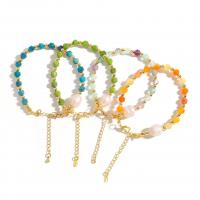 Gemstone Pearl Bracelets, Natural Stone, with Freshwater Pearl & Brass, plated, fashion jewelry cm [