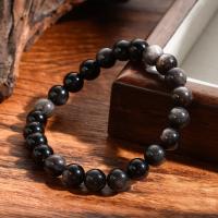 Gemstone Bracelets, Elastic Thread, with Silver Obsidian, fashion jewelry & Unisex 