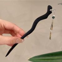 Hair Stick, Zinc Alloy, with Shell & Wood, for woman, black 