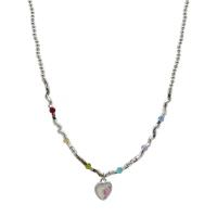 Glass Zinc Alloy Necklace, with Glass & Brass, with 5cm extender chain, silver color plated, fashion jewelry & for woman Approx 42 cm 