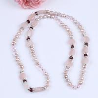 Gemstone Freshwater Pearl Necklace, with Crystal & Rose Quartz & Zinc Alloy, silver color plated, fashion jewelry & for woman & with rhinestone, mixed colors, 8-9mm Approx 80 cm 