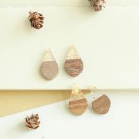 Original Wood Pendants, with Gold Foil & Resin, Teardrop, DIY Approx [