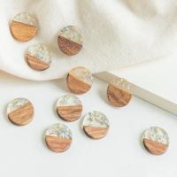 Original Wood Pendants, with Silver Foil & Resin, Flat Round, DIY, 18mm, Approx 