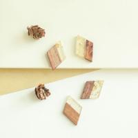 Original Wood Pendants, with Gold Foil & Resin, Rhombus, DIY Approx [