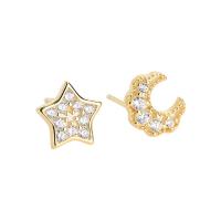 Cubic Zirconia Micro Pave Sterling Silver Earring, 925 Sterling Silver, Moon and Star, plated, micro pave cubic zirconia & for woman 
