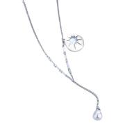Zircon cubique Micro Pave collier en argent sterling, argent sterling 925, avec perle d'eau douce cultivée, avec 5CM chaînes de rallonge, Placage, pavé de micro zircon & pour femme, couleur platine Environ 45 cm, Vendu par PC