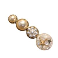 Hair Barrettes, Plastic Pearl, with Zinc Alloy, plated & for woman & with rhinestone, 60-80mm 