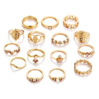 Zinc Alloy Ring Set, with Plastic, gold color plated, 15 pieces & for woman & with rhinestone, US Ring .5 