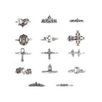 Zinc Alloy Ring Set, antique silver color plated, 14 pieces & for woman & with rhinestone, US Ring .5-8 