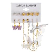Plastic Pearl Zinc Alloy Earring, with Plastic Pearl & Acrylic, Butterfly, plated, for woman & with rhinestone 6-75mm 