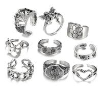 Zinc Alloy Ring Set, antique silver color plated, vintage & nine pieces & for woman, US Ring .5-9 