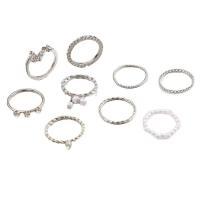 Zinc Alloy Ring Set, with Plastic Pearl, plated, nine pieces & fashion jewelry & for woman & with rhinestone US Ring .5-6.5 
