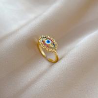 Evil Eye Jewelry Finger Ring, Brass, gold color plated, adjustable & micro pave cubic zirconia & for woman, US Ring 