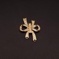 Brass Clasp Findings, Bowknot, 18K gold plated, DIY & micro pave cubic zirconia, golden 