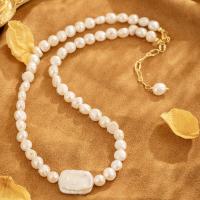 Freshwater Pearl Brass Necklace, with Brass, with 5cm extender chain, real gold plated, fashion jewelry & for woman, white Approx 38 cm 