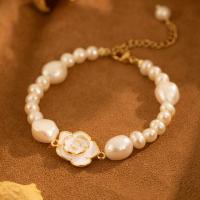 Cultured Freshwater Pearl Brass Bracelet, with Brass, with 5cm extender chain, real gold plated, fashion jewelry & for woman, white Approx 15 cm [