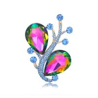 Crystal Brooch, Zinc Alloy, with Crystal & Rhinestone, gold color plated, fashion jewelry & for woman & faceted, mixed colors 