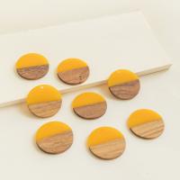 Original Wood Pendants, with Resin, Flat Round, epoxy gel, DIY, yellow, 28mm, Approx [