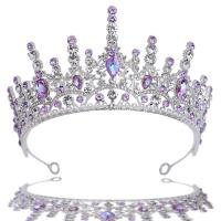 Bridal Tiaras, Zinc Alloy, with Amethyst, silver color plated, for woman & with rhinestone, purple 