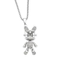 Zinc Alloy Cubic Zirconia Necklace, with 304 Stainless Steel Chain, Rabbit, plated, fashion jewelry & micro pave cubic zirconia, silver color cm 