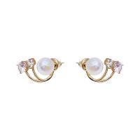 Plastic Pearl Zinc Alloy Earring, with Plastic Pearl, gold color plated, fashion jewelry & micro pave cubic zirconia & for woman 
